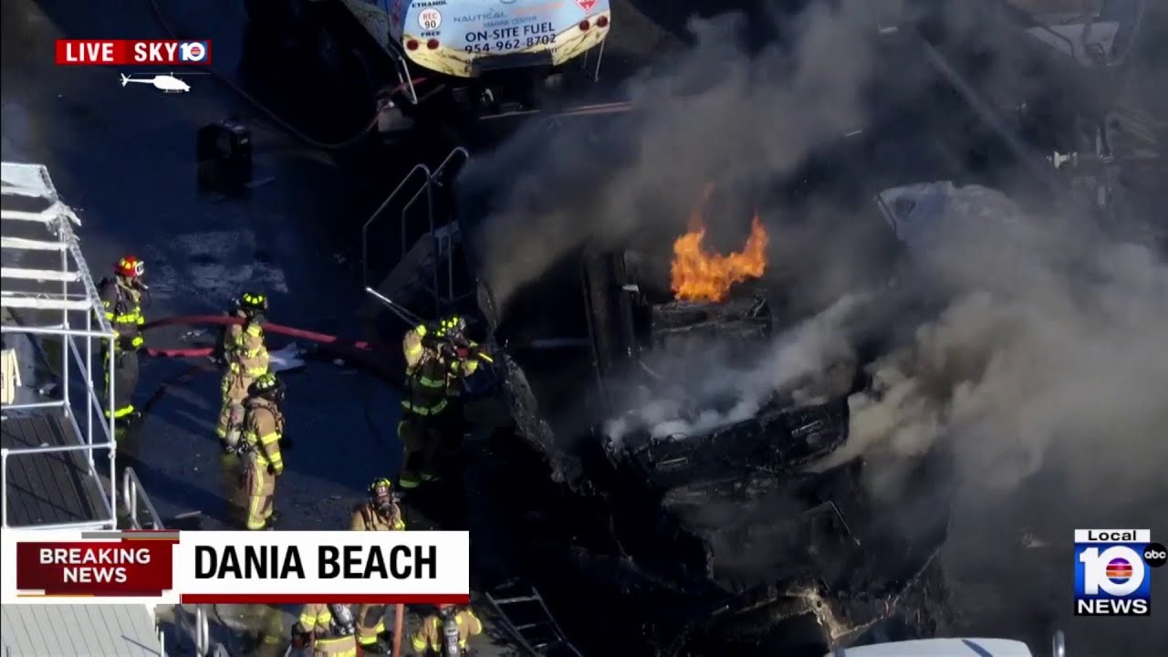 Boat catches fire at marina in Dania Beach