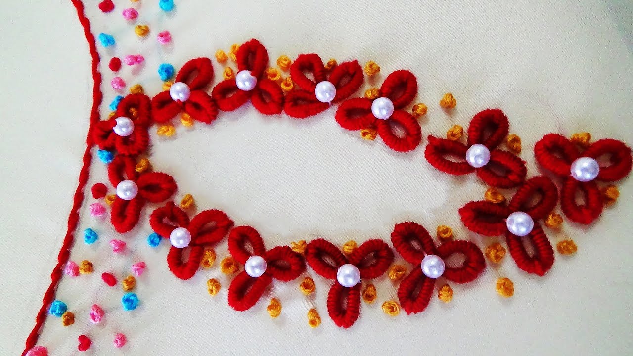 Hand Embroidery: Boat Neck Embroidery