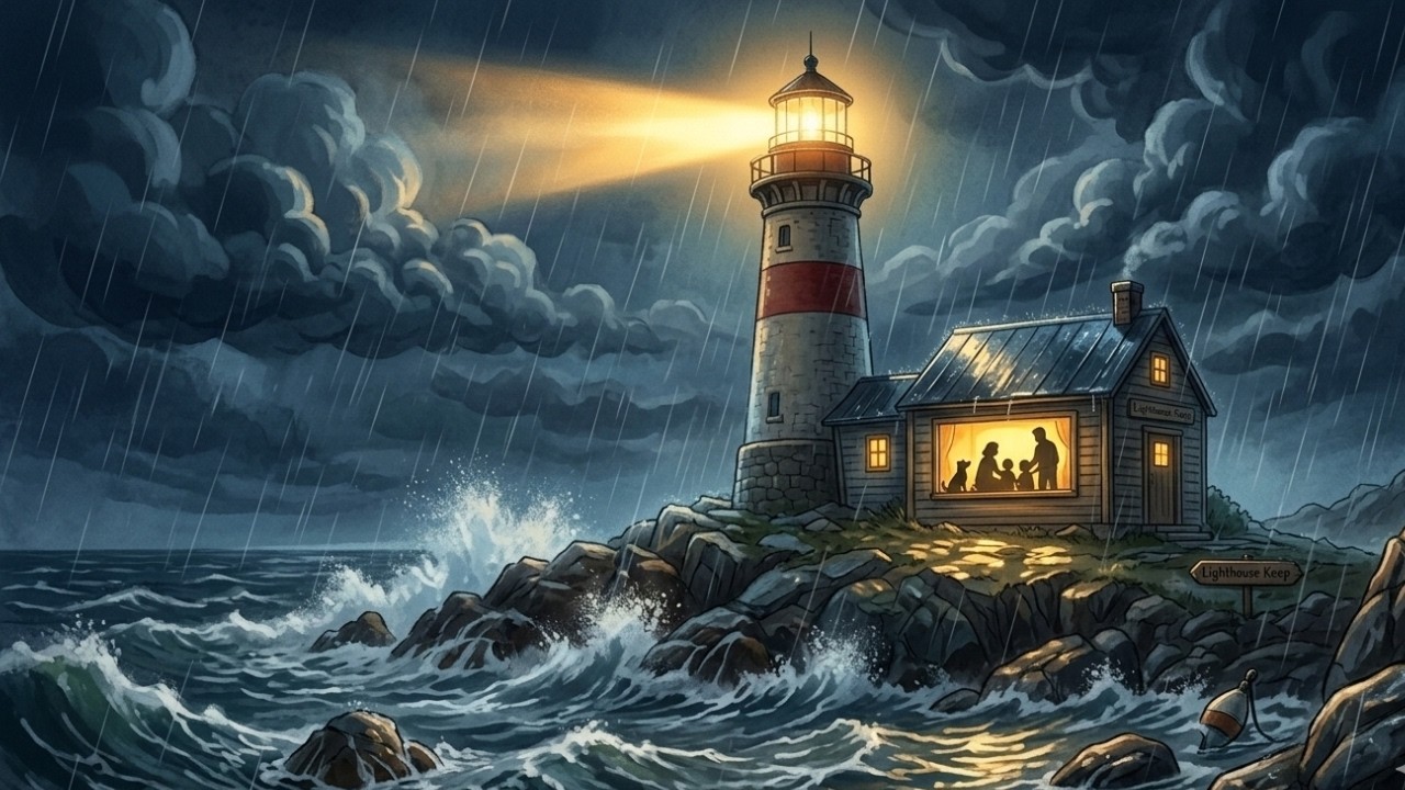 🌧️ Stormy Night on Our Lighthouse Island | Cozy Family Rain Day | Ghibli Style ASMR Story