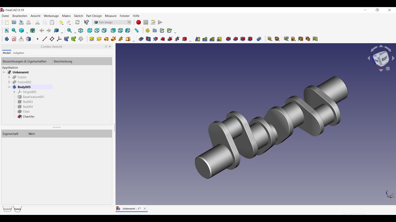 FreeCAD 0.19 V6 Engine (Crankshaft)