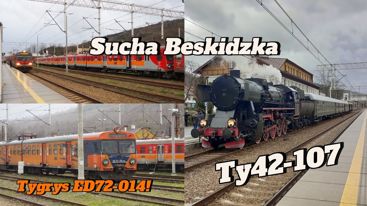 POCIĄGI SUCHA BESKIDZKA! Ty42-107 z pociągiem retro do Chabówki!