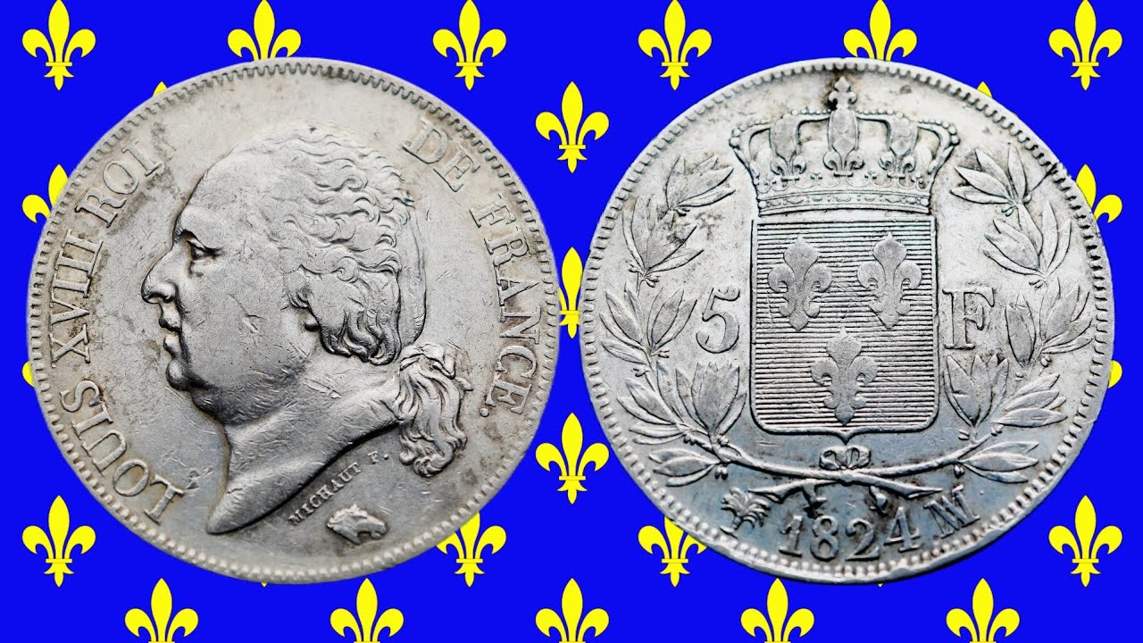 5 франков Людовика XVIII 1824 г. Массачусетса (презентационная монета № 111)