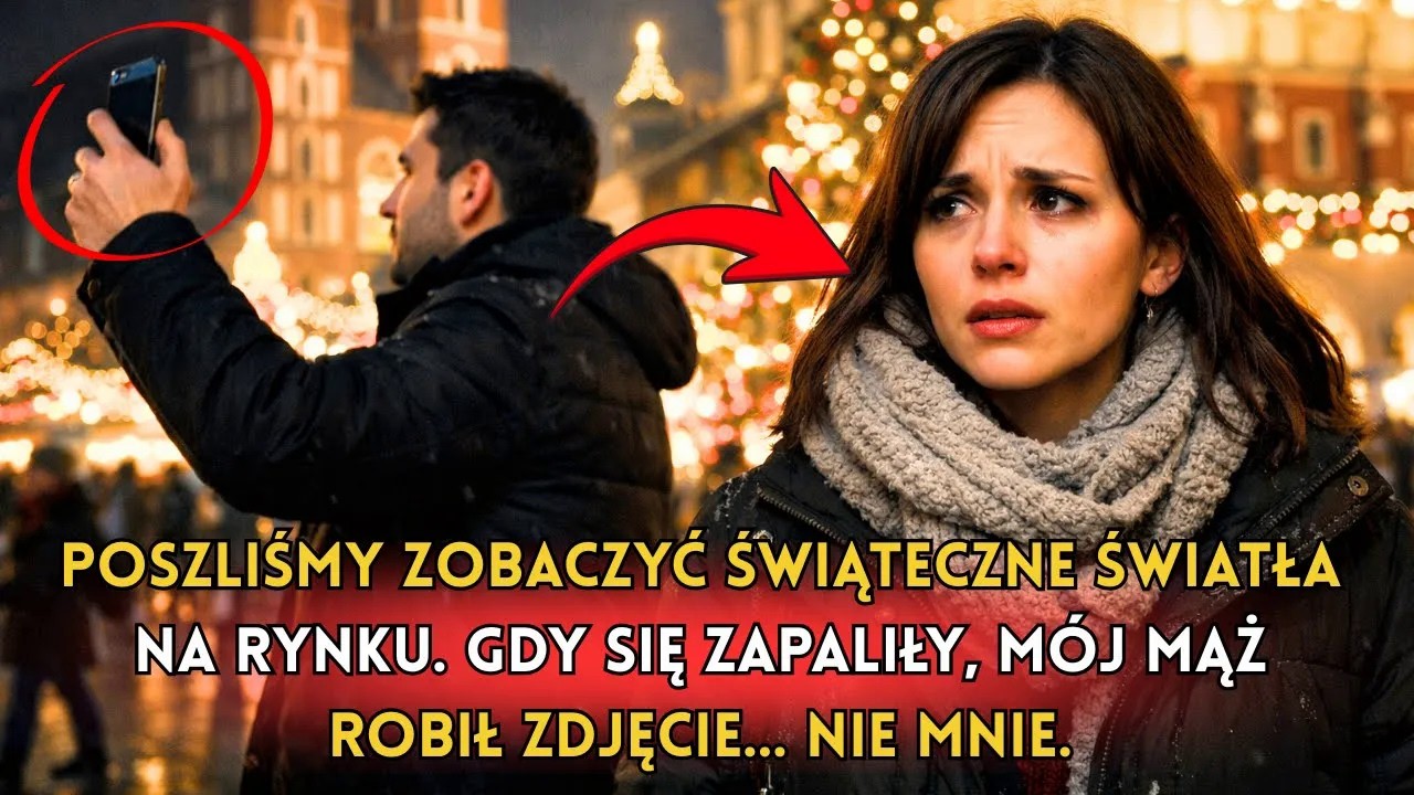 Poszliśmy zobaczyć świąteczne światła na Rynku. Gdy się zapaliły, mój mąż robił zdjęcie… nie mnie