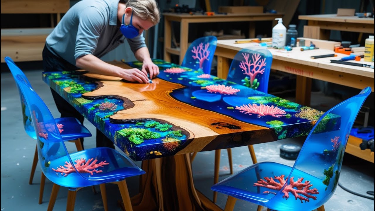 The Whole Process Of Making Beautiful Ocean Flower Resin Epoxy Table// Turn Rotten Wood into Art