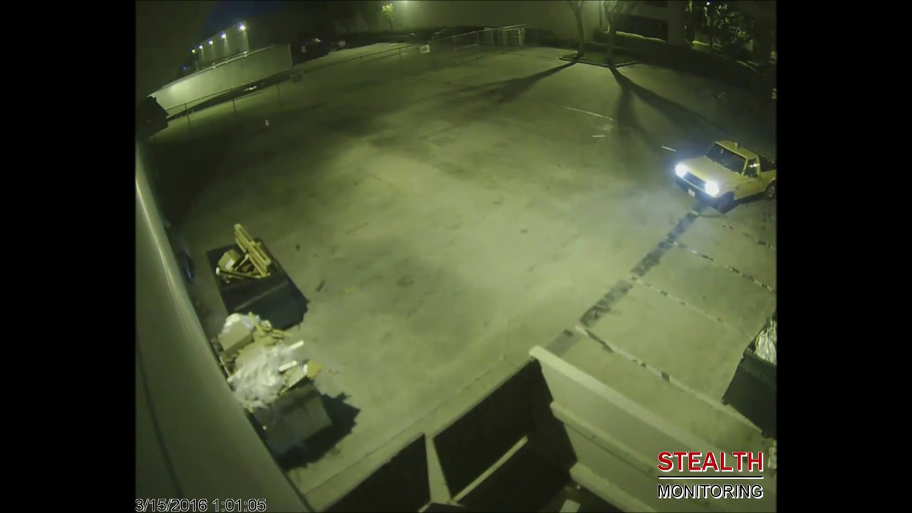 Dumpster diver runs after speaker warning - Shopping Center Security