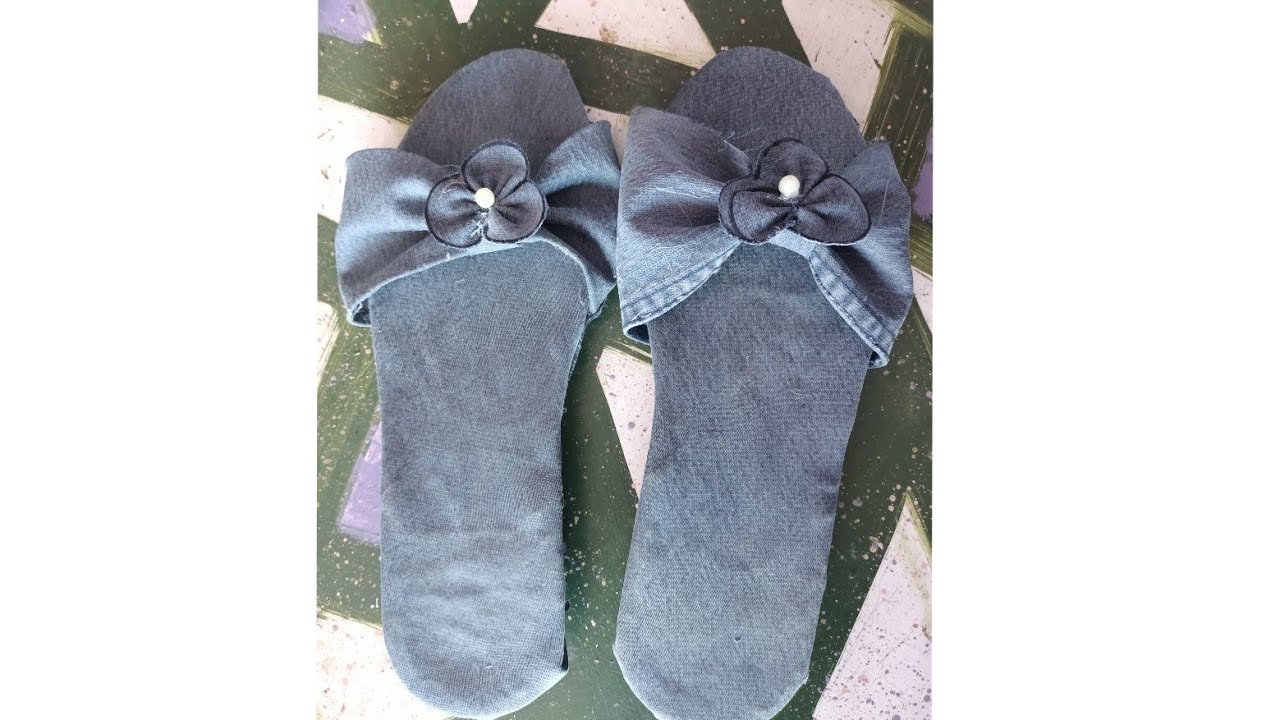 thanks for 21million🙏DIY SLIPPERS How to make slippers using old jeans👖and damaged flip flops#shorts