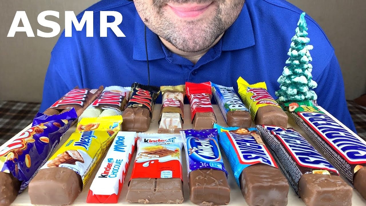 ASMR CHOCOLATE CANDY BARS (KINDER, TWIX, SNICKERS, KITKAT, MARS, BOUNTY, NESQUIK) 먹방 MUKBANG