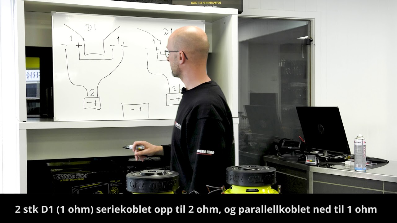 Kobling: 2 stk D1 1 ohm seriekoblet opp til 2 ohm, og parallellkoblet ned til 1 ohm