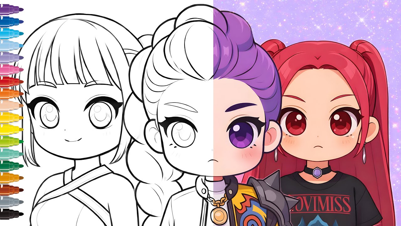 KPop Demon Hunters Coloring Pages - Mira, Rumi and Zoey /Satisfying Coloring /Relaxing Art