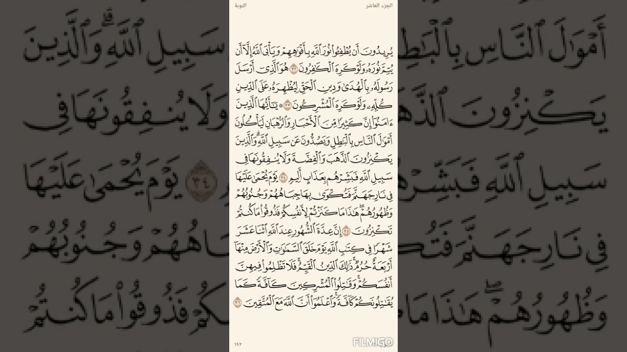 تفسير السعدي صفحة 192 سورة التوبة من الاية (32) الى الاية (36)
