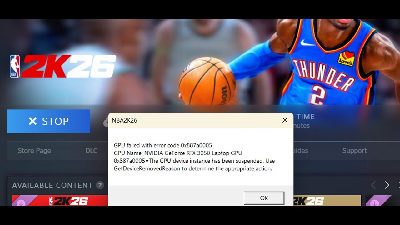 Fix NBA 2K26 Error GPU Failed With Error Code 0x887a0006/0x887a0005