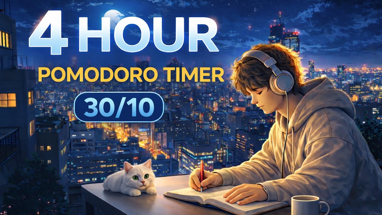 Don't Study Alone | Stay Motivated Tonight 4 Hour Pomodoro (Calm Piano) | Timer Tunes