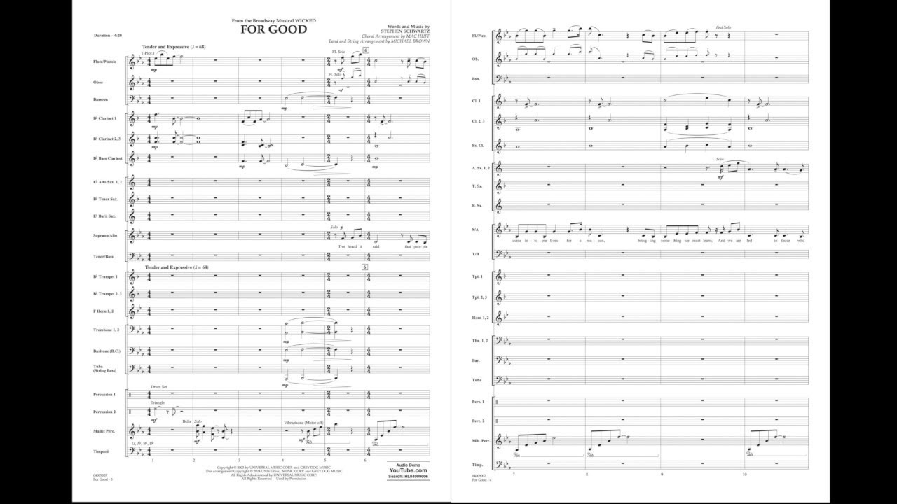 For Good (from Wicked) by Stephen Schwartz | Arr. Michael Brown