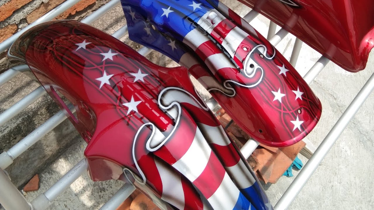 cara airbrush bendera amerika terlihat timbul