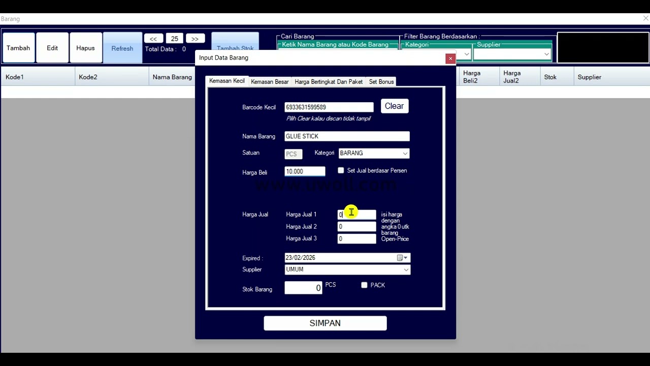 CARA INPUT DATA (BARANG PCS)