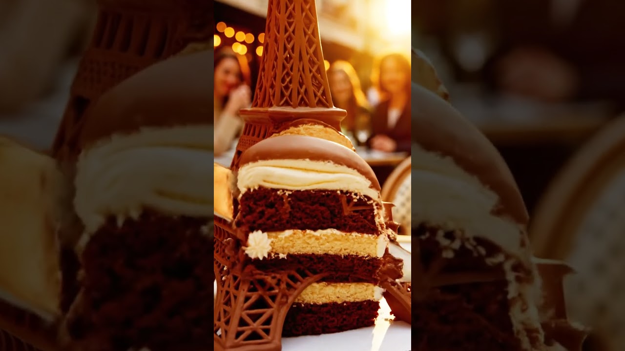 💞✨ Parisian Romance ASMR | Cutting Eiffel Tower Cake in Cinematic Slow Motion 🍰🎶 