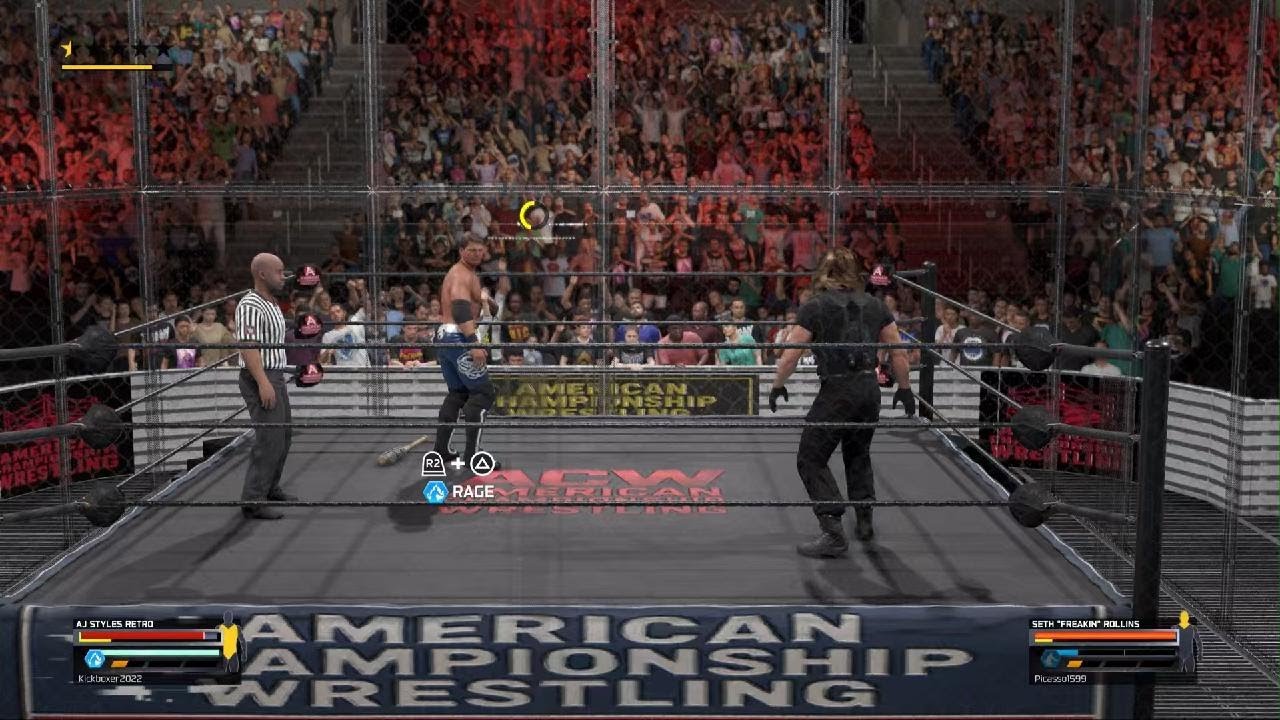 WWE 2K25_Aj Styles  vs Seth Rollins inside ACW Hell in a Cell