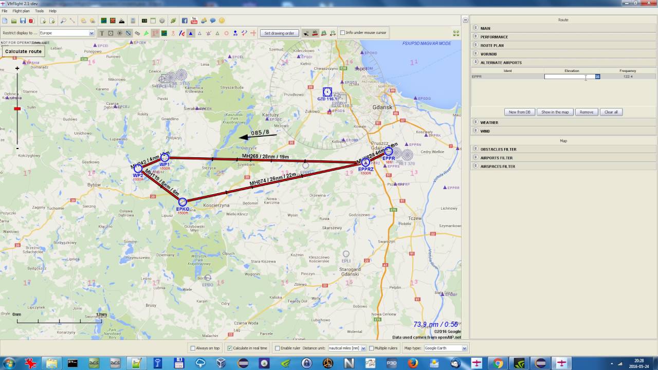 VfrFlight 2.1: Alternate airports