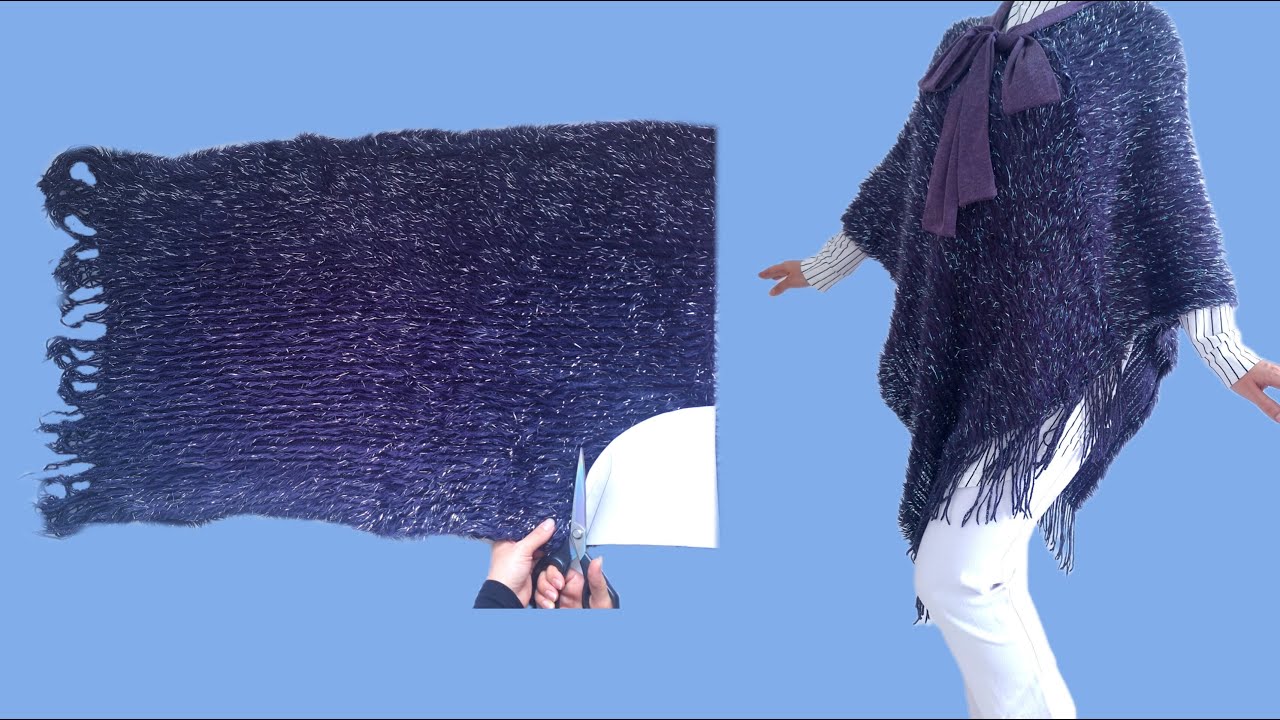 Recycle old Winter Shawl to very easy Poncho in 5 minutes ✔️♻️