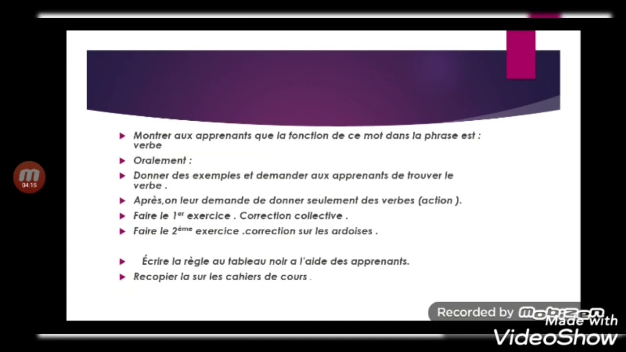 la fiche pédagogique de grammaire : le verbe