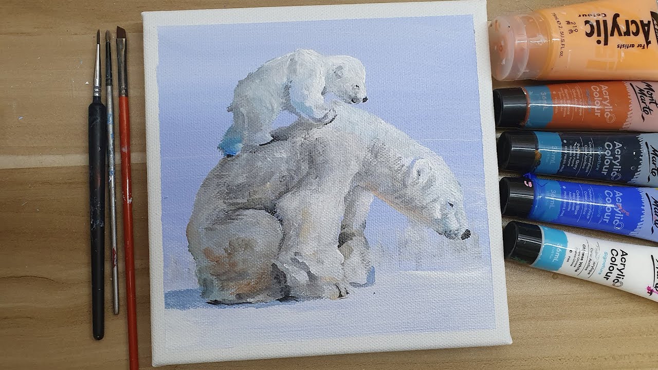 Acrylic painting /A Polar bear/Easy painting Tutorial #180