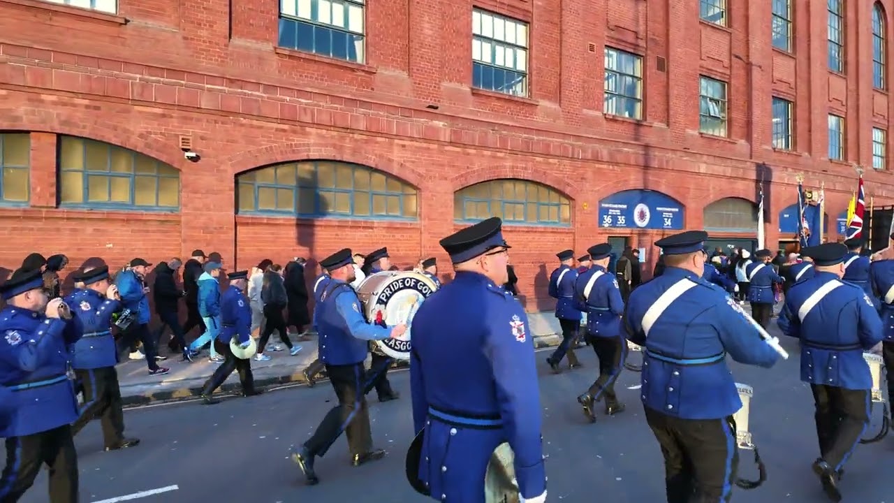 Pride Of Govan (The POG) parade past Ibrox Stadium
