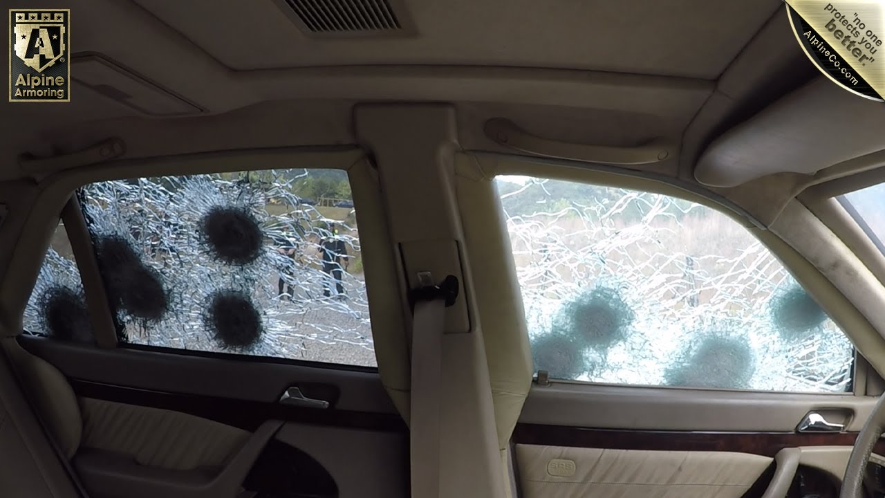 Armored Mercedes Benz Bulletproof Glass shot at with Automatic M4