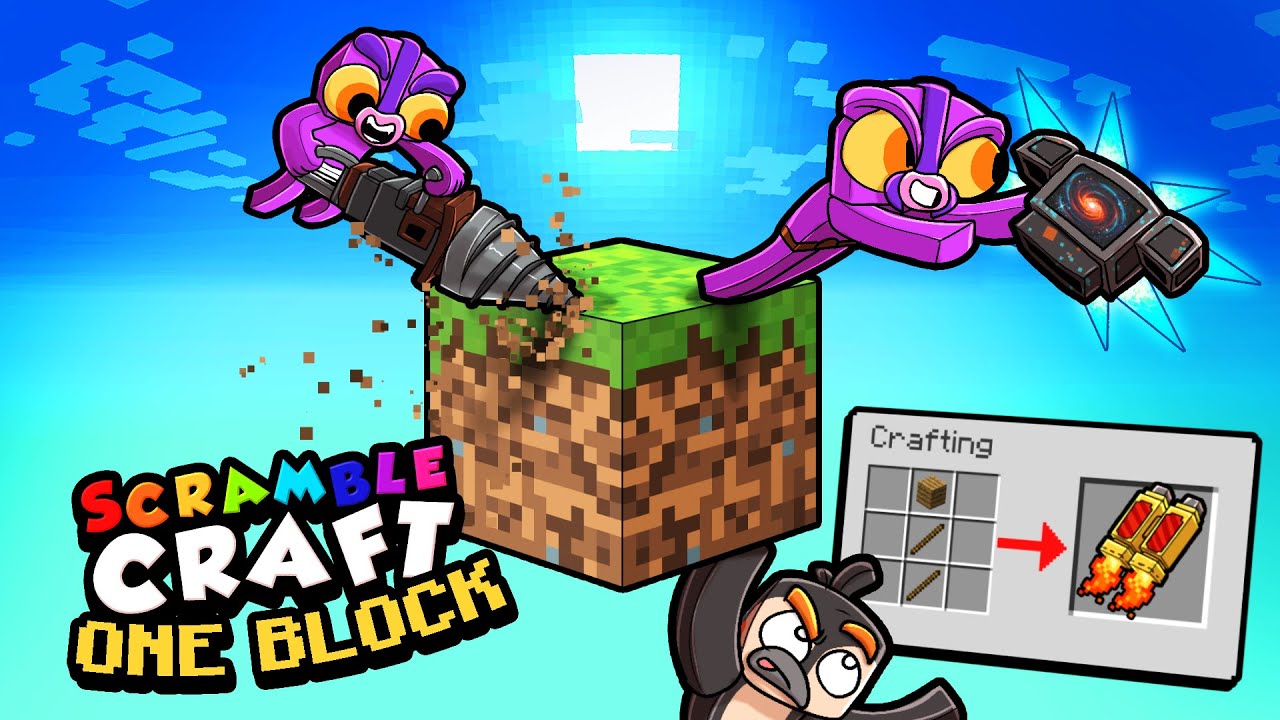 Scramble ONE BLOCK Survival with 5 FRIENDS! (Minecraft)