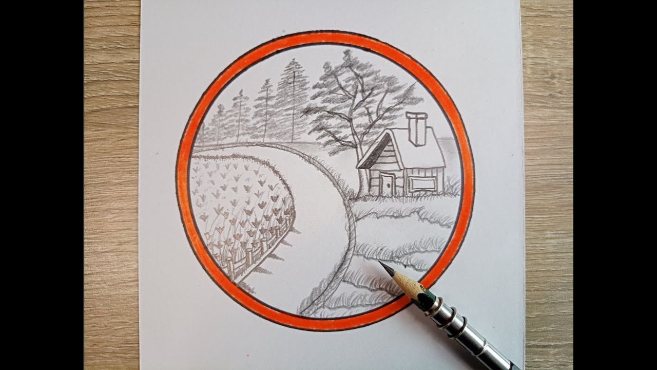 I draw a house in the mountains, with forest along the roadside