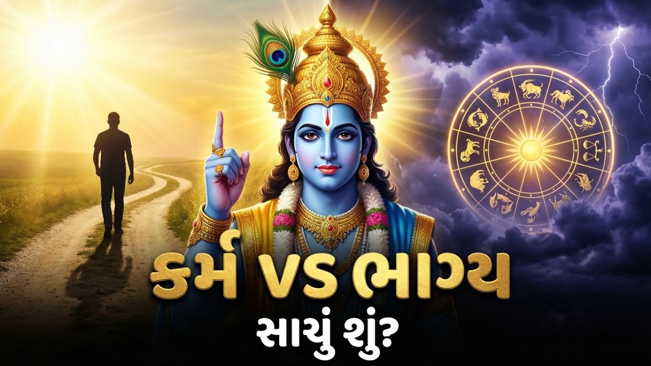 કર્મ મોટું કે ભાગ્ય? શ્રીકૃષ્ણનો સરસ જવાબ | Krishna Motivation Gujarati ♥ | karma vs bhagya 
