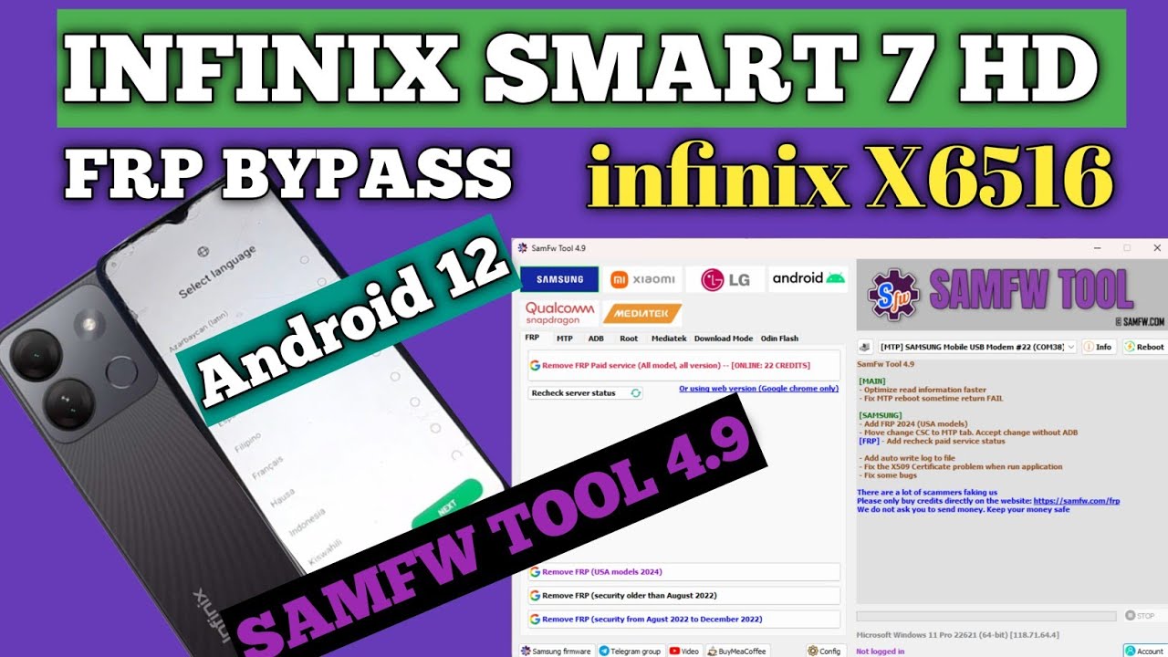 Infinix Smart 7 HD Frp bypass Samfw