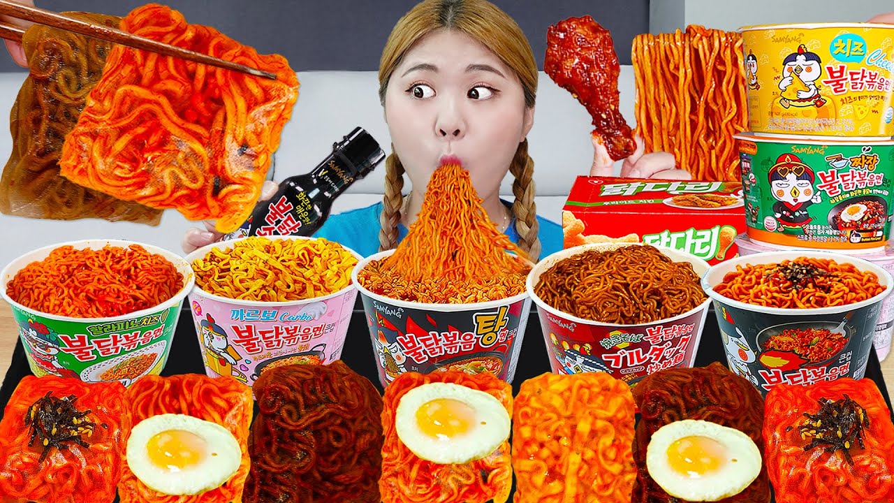 MUKBANG Fire Spicy Noodles Fire noodle🔥Warps Buldak Rice Paper by HIU 하이유