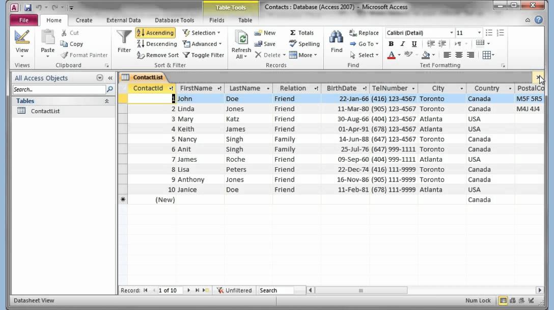 Microsoft Access 2007 2010 part 2 (Table Filter, Sort & Forms)