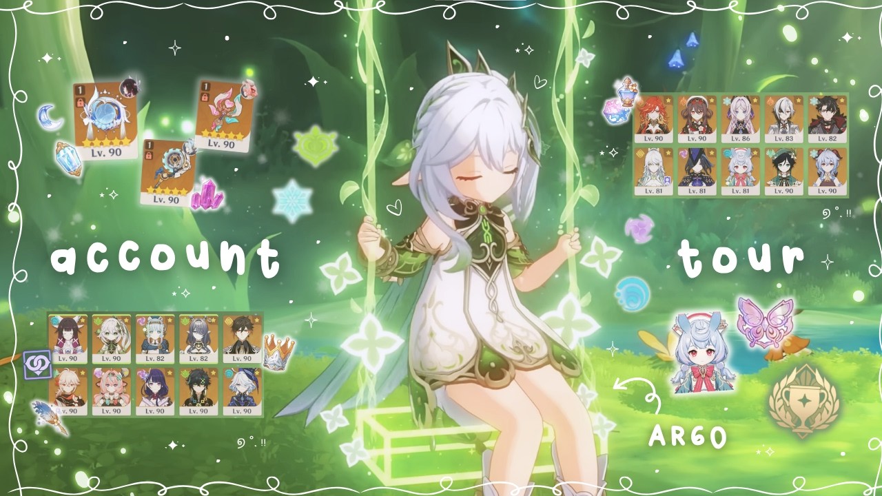 ar60 cute + aesthetic genshin acc tour ୧ ‧₊˚ 🍀 (5yrs, aesthetic, builds) | cozy genshin gameplay