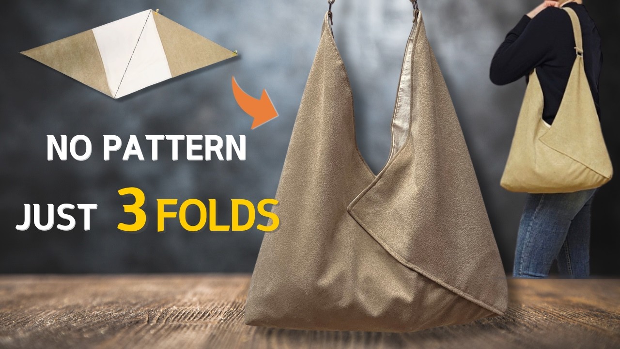 Origami Shoulder Bag DIY | No Pattern, Just 3 Folds 3번 접어 완성하는 오리가미 숄더백