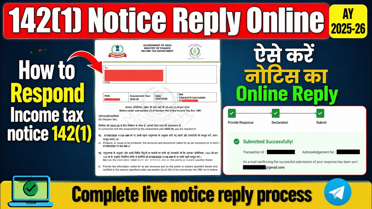How to Reply to Income Tax Notice u/s 142(1) Online | Guide to Responding to Notice 142(1) AY 202...