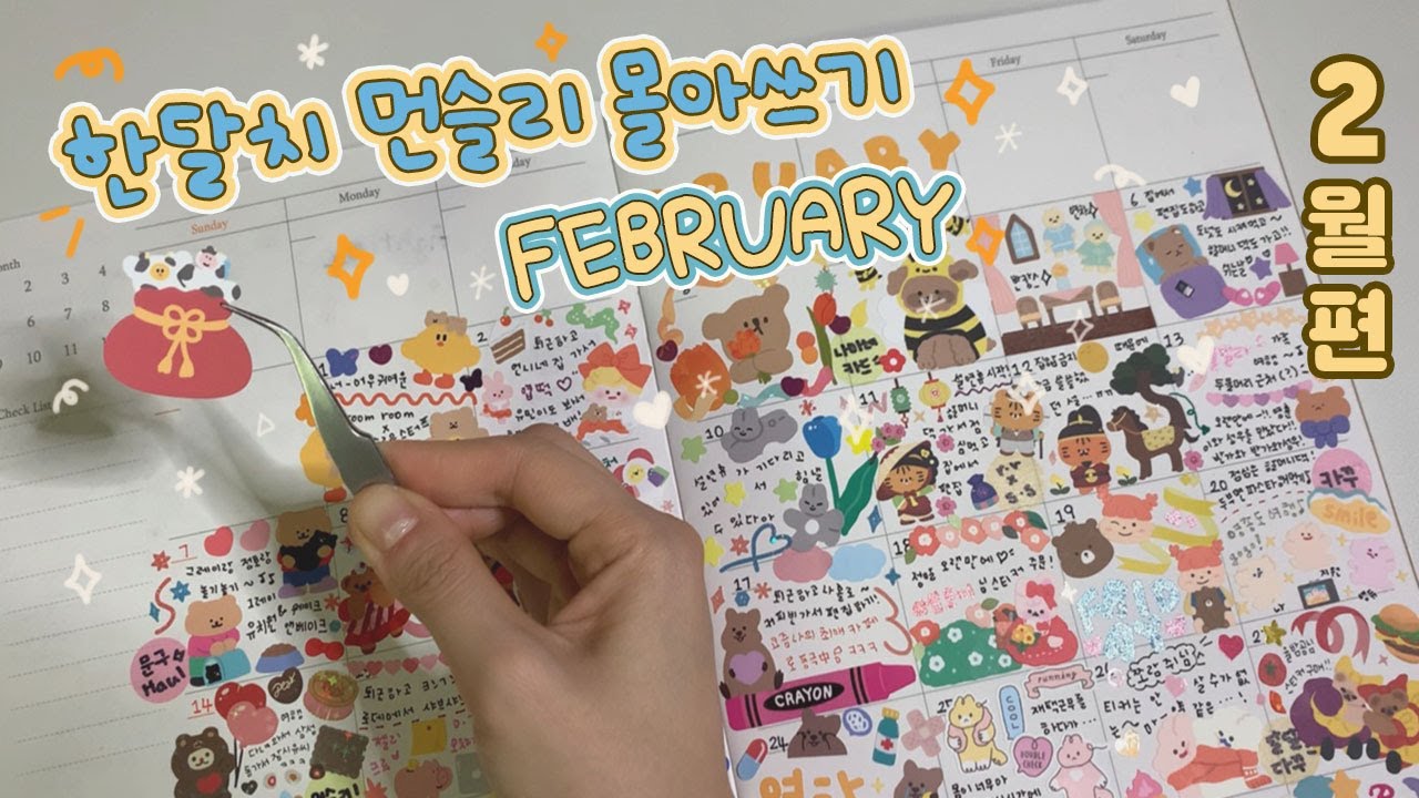 이번에도 와글와글 2월 먼슬리 다꾸 몰아쓰기 ✨ 스티커 테라피 하고 가세요..💛