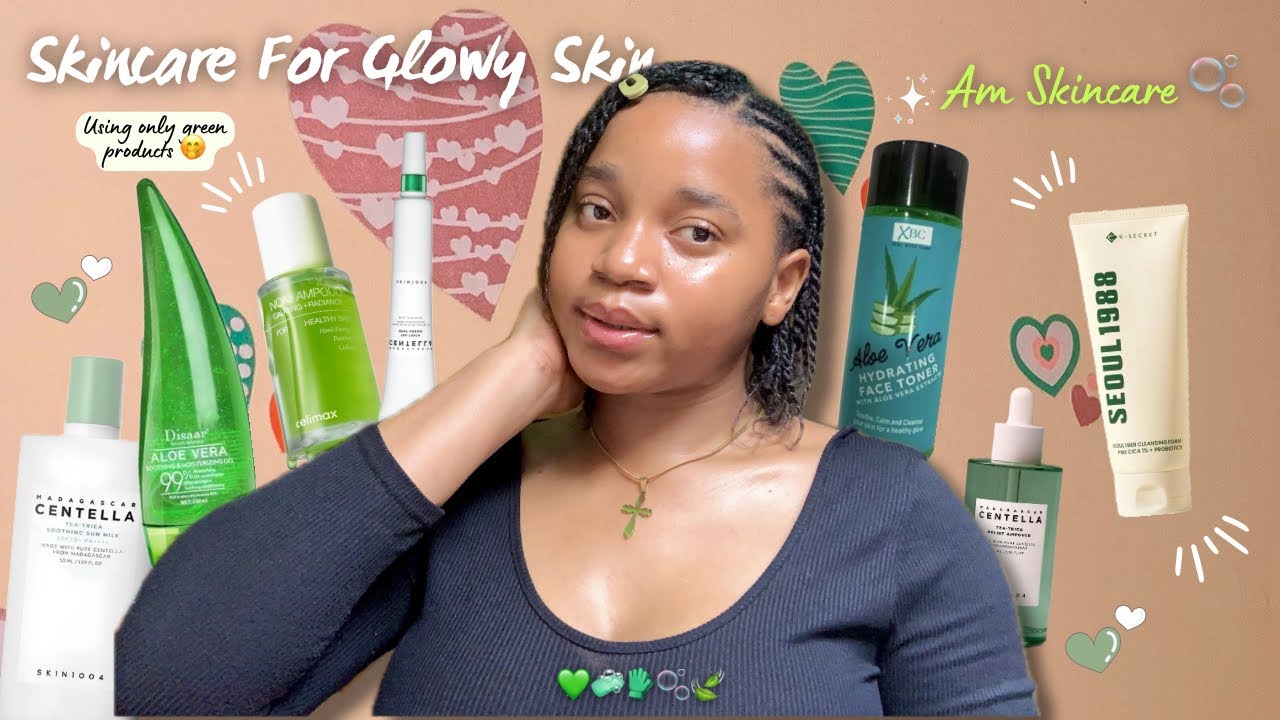 My Glowy Skincare Routine for a Radiant Skin (using only green colored products) 💚🫧