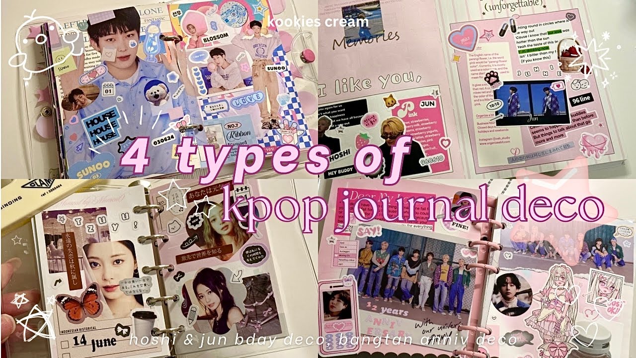 4 types of kpop journal deco 🎀༘⋆ bts 12th year anniv deco, hoshi & jun bday deco 🎂