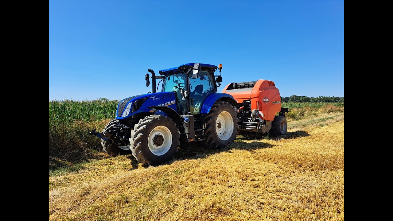 Presowanie słomy zestawem New Holland Agriculture T6.160 + prasa KUHN Maszyny Rolnicze VB 3165