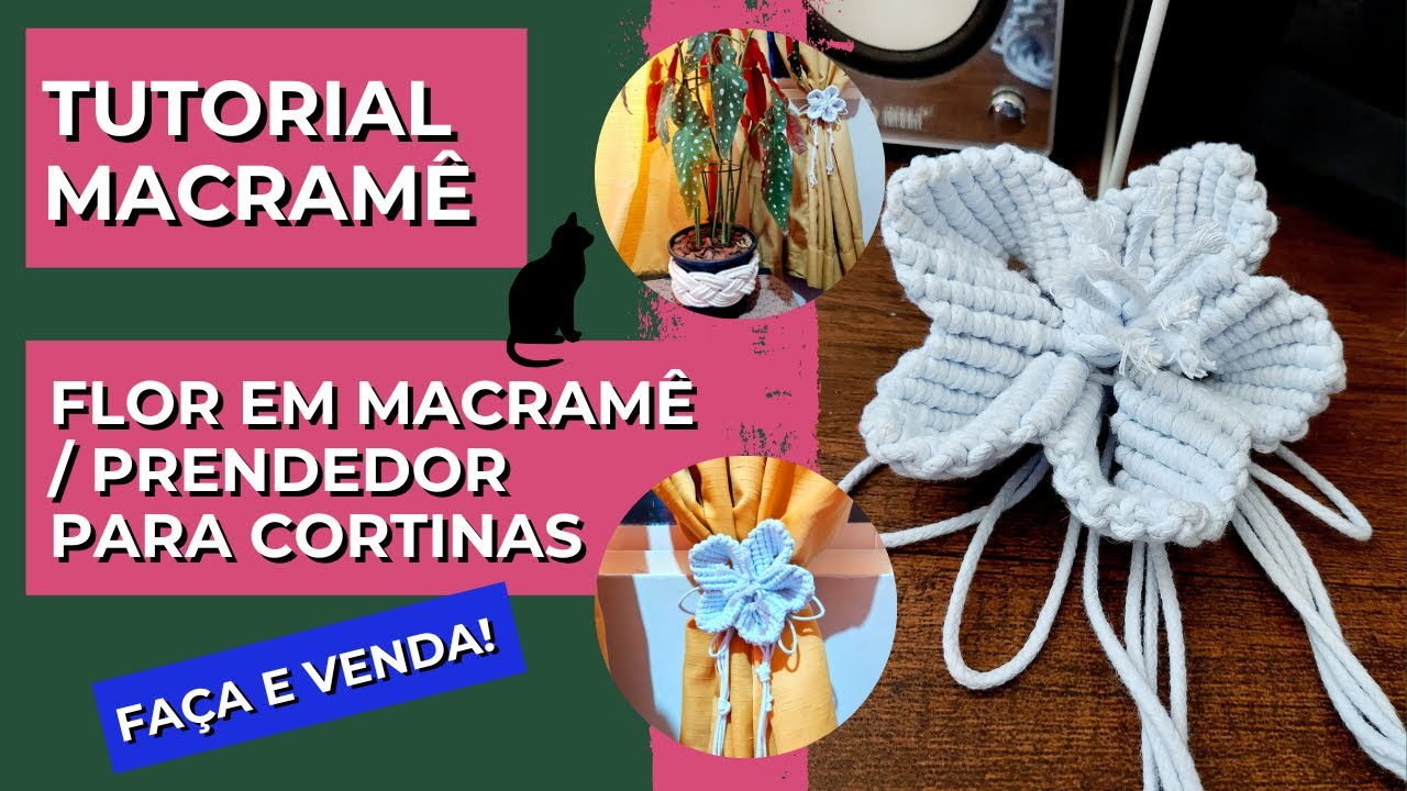 Flor em macrame passo a passo - DIY como fazer flor de macramê passo a passo - enfeite de cortina