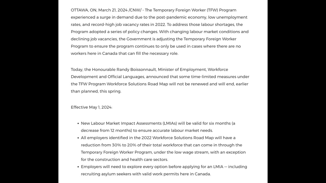 LMIA update March 21 2024 