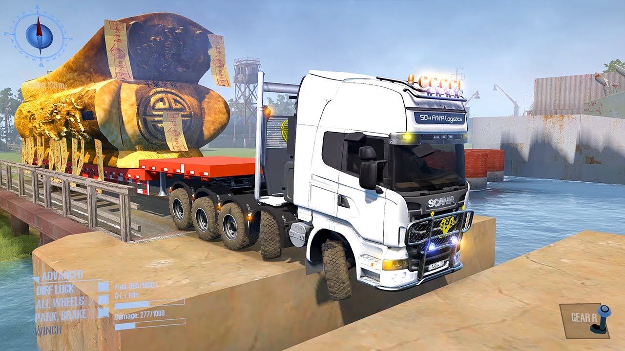 SpinTires: MudRunner GamePlay | Truck vs Extreme Broken Road with Speed Bumps | Ep.53 