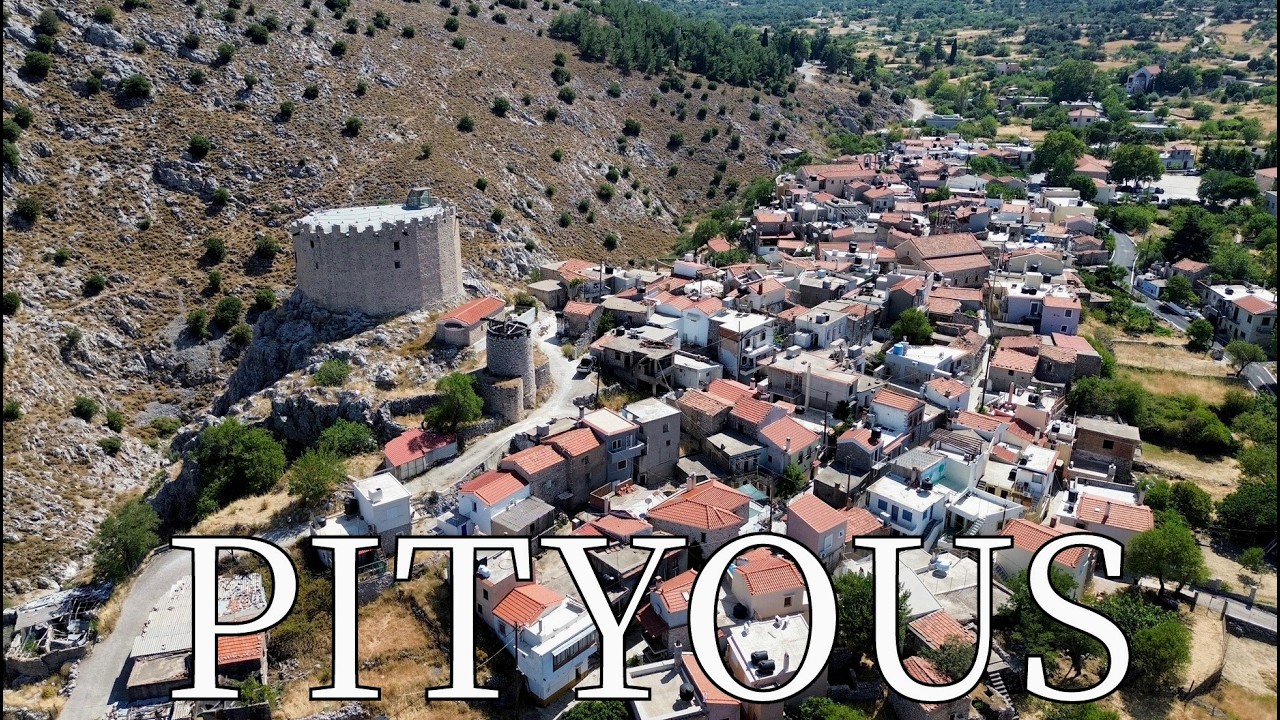 Pityous, Island Chios, Greece - mountainous village | medieval tower | by drone [4K]. #chios