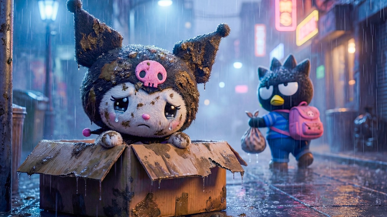Kuromi Robbed in the Rain… Until Her Father Came Back for Her ❤️🌸