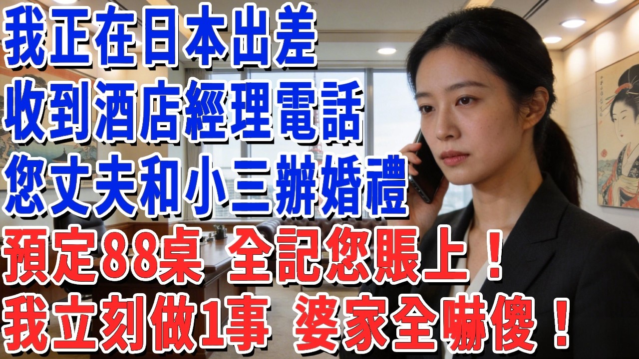 我正在日本出差，收到酒店經理電話：您丈夫和小三正辦婚禮，預定88桌 全記您賬上！我立刻去做一事 婆家全嚇傻！#妮妮故事會 #情感故事 #老年生活