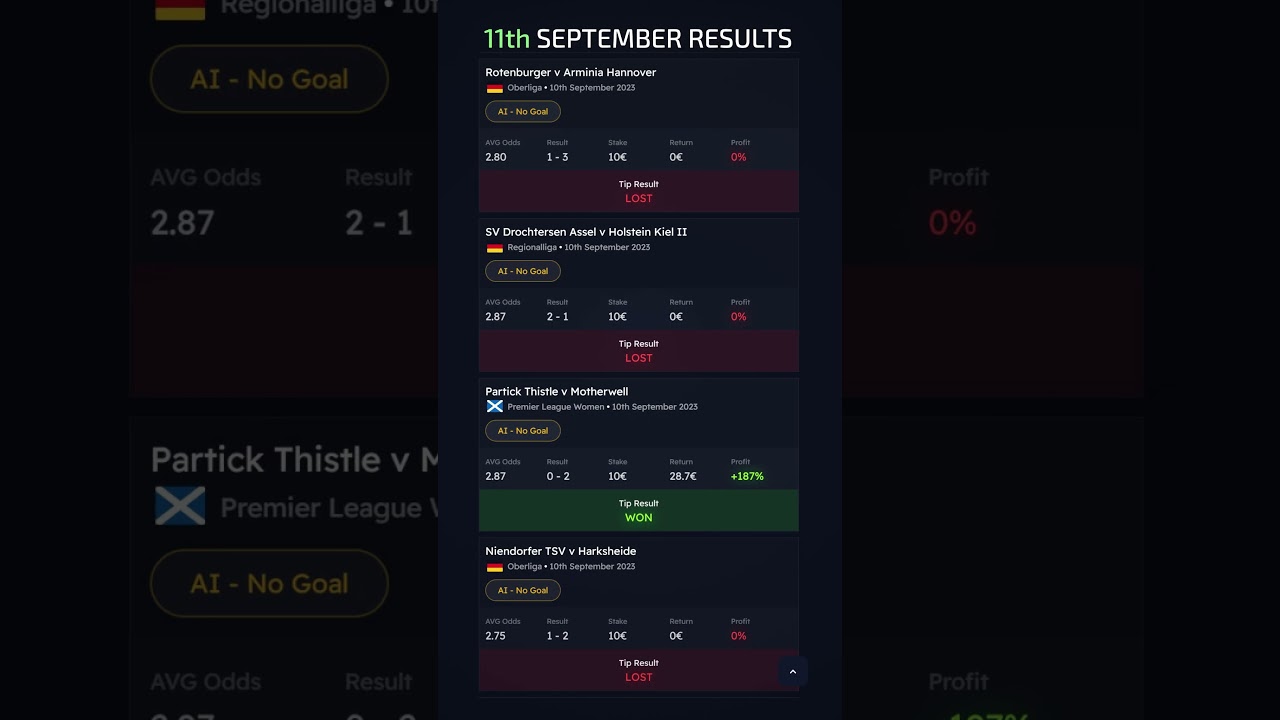 ⚽Wagersmith.com - 11th September Results 