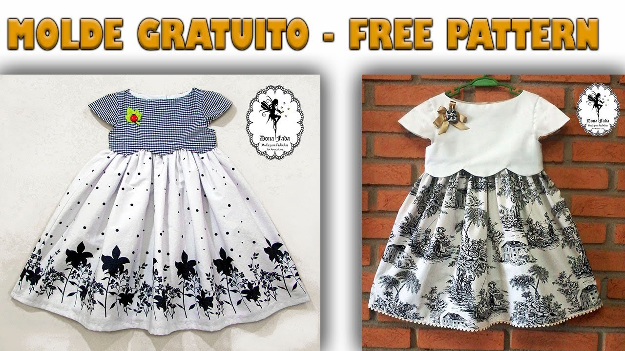 Vestido Com Pala em Ondas   5 anos - Molde Gratuito Dona Fada