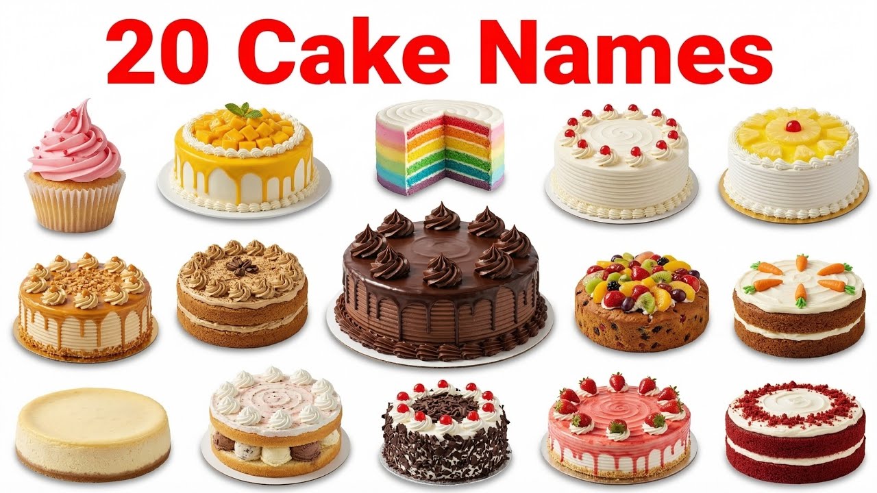 20 Cake Names for Kids | Chocolate Cake, Strawberry Cake, Black Forest | Easy Learning