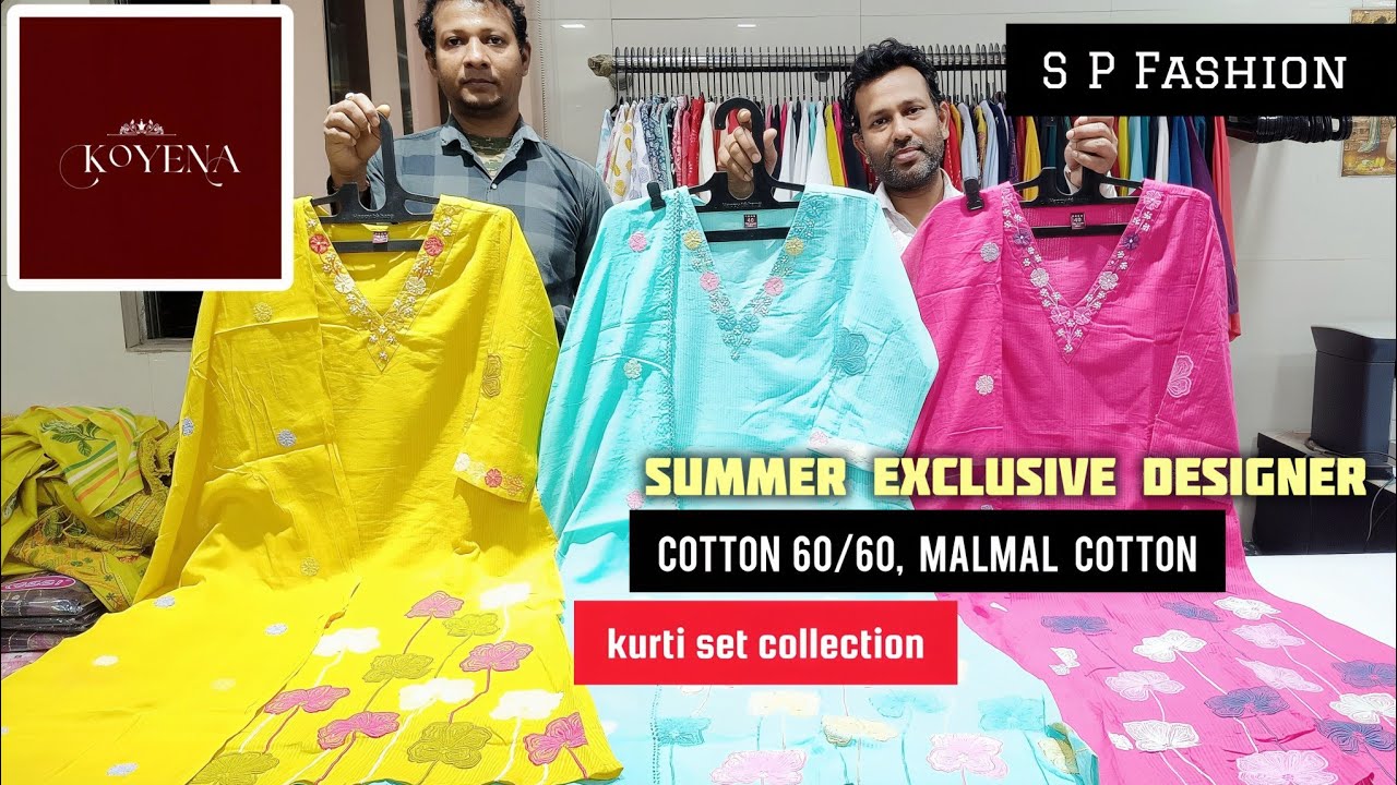 Summer exclusive designer cotton 60/60,malmal cotton kurti set collection.